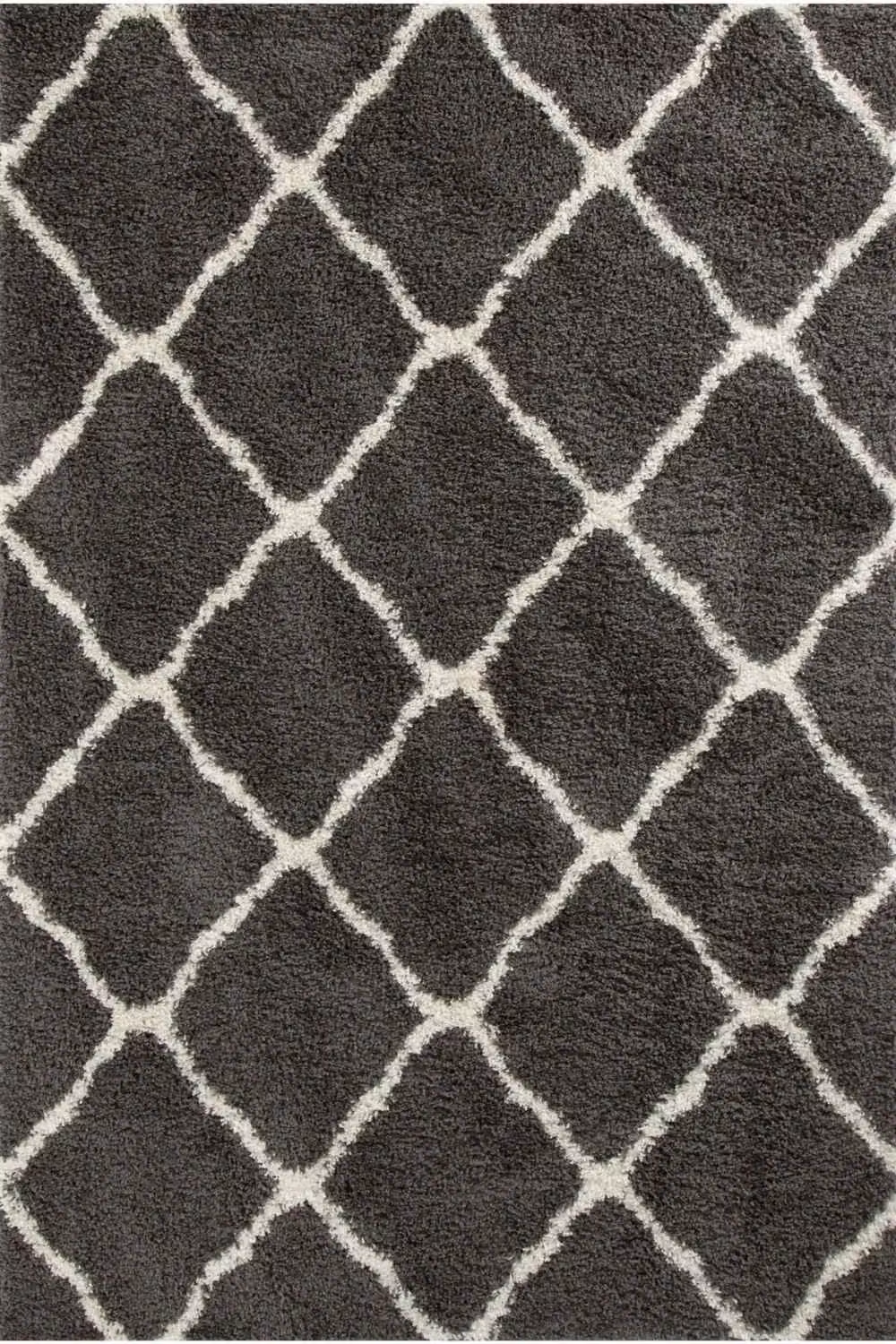 THE RUGS Moroccan Soft High Pile Shaggy Lattice Square Rug in Dark Grey, W/D: 120 x 120 cm – 2