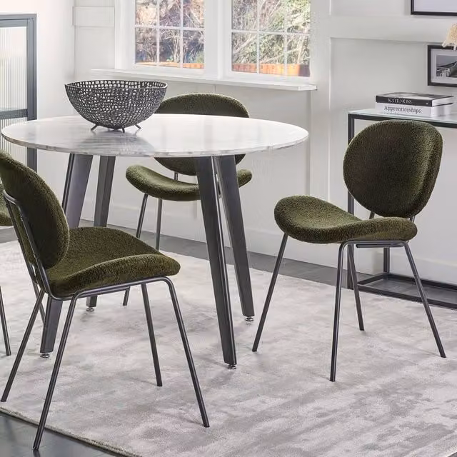 Wyld and Coco Set of 2 Dark Green Boucle Dining Chairs – 1