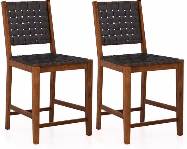 Costway Set of 2 Woven Counter Height Bar Stools in Brown with Faux PU Leather Straps – 1