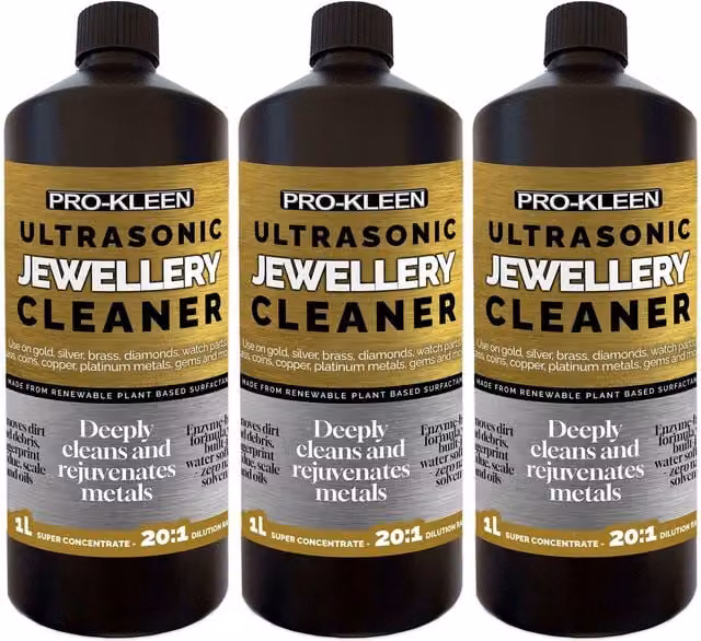 ProKleen Ultrasonic Jewellery Cleaner Concentrated Solution, 3 x 1L, Transparent