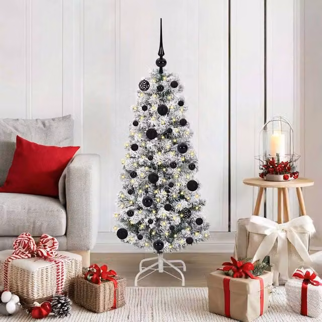 Berkfield Home Artificial Hinged Christmas Tree in Green and White, Height: 120 cm – 1