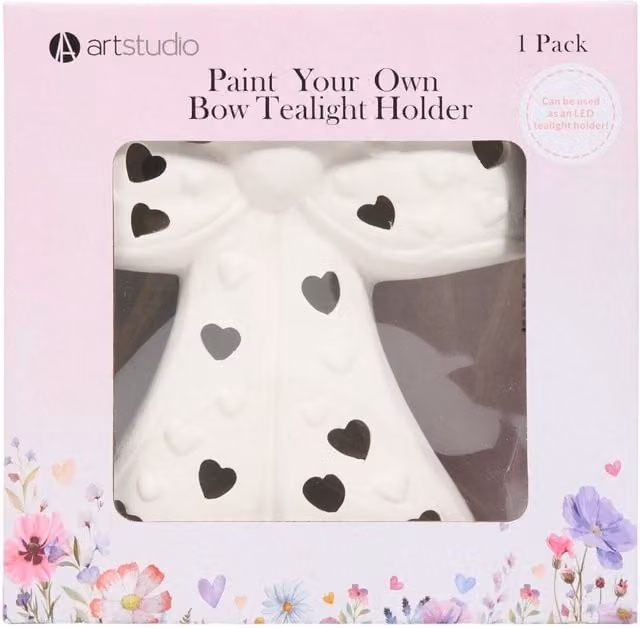 Art Studio Paint Your Own Bow Tealight Holder Kit in Petrol and White
