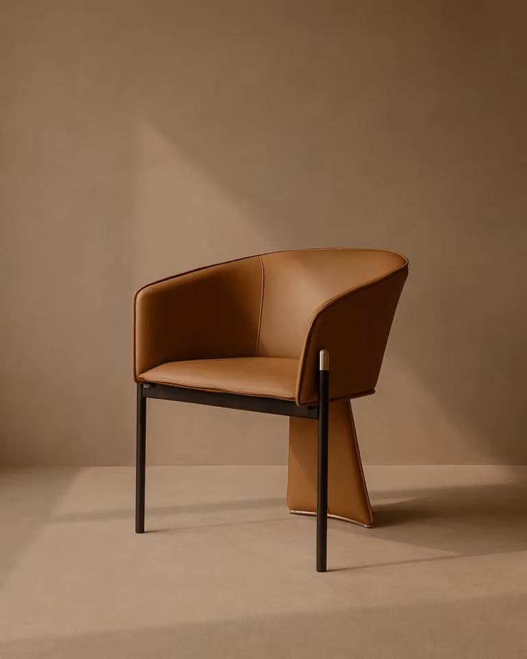 Tommy Franks Modern Dining Chair Set of 2 in Brown Synthetic Leather with Black and Gold Metal Accents