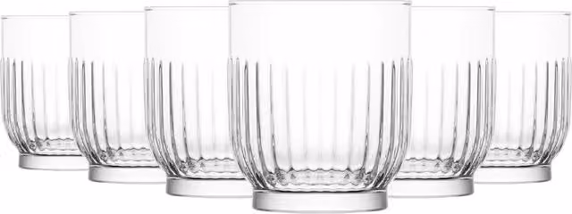 LAV Tokyo Geometric Whiskey Tumbler Glasses, Transparent, 330ml, Pack of 6