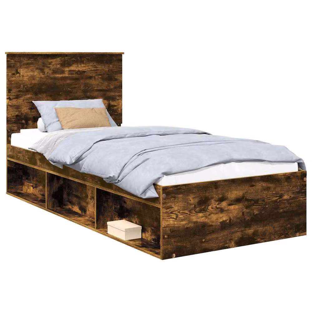 Berkfield Home Modern Bed Frame with Drawer in Smoked Oak and Brown Solid Pine Wood, W/D/H: 100 x 200 cm – 2