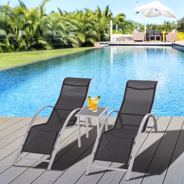 Outsunny 3 Piece Modern Lounge Chair Set in Black with Armrests