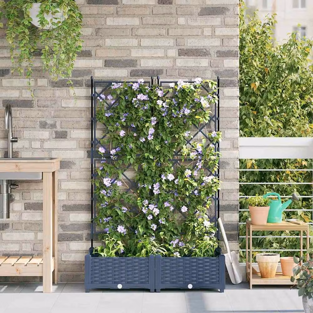 Berkfield Home Garden Planter with Trellis, 2 Piece Set, Grey, W: 80 cm, D: 40 cm, H: 125.5 cm – 2
