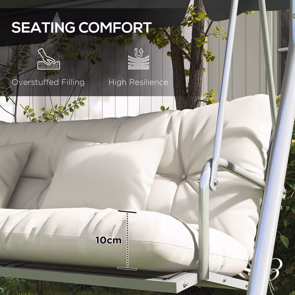 OUTSUNNY White Water Repellent Outdoor Seat and Back Cushions with 2 Pillows for 3-Seater Chairs, Swings or Sofas – 5