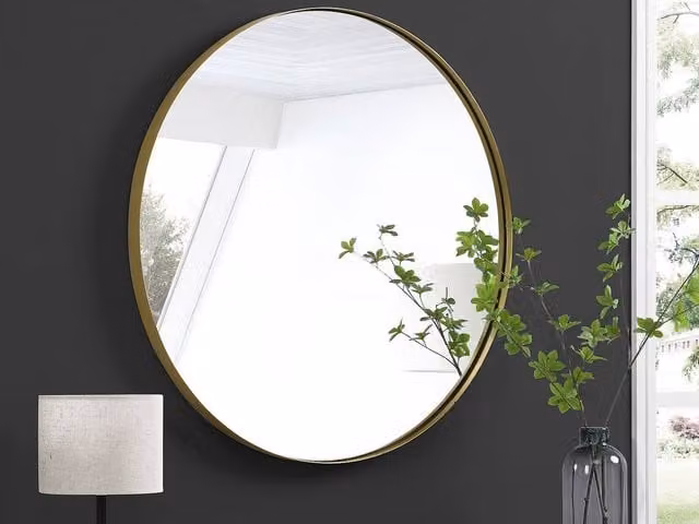 JAFFREL Round Metal Wall Mirror in Gold, Diameter: 80 cm