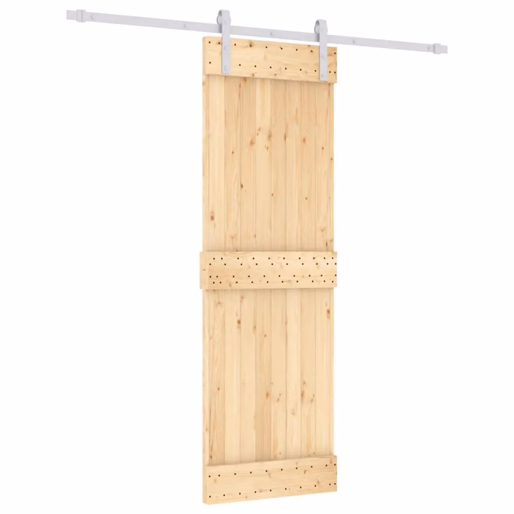 Berkfield Home Rustic Solid Wood Pine Sliding Door with Hardware Set in Brown, W: 70 cm, H: 210 cm – 2