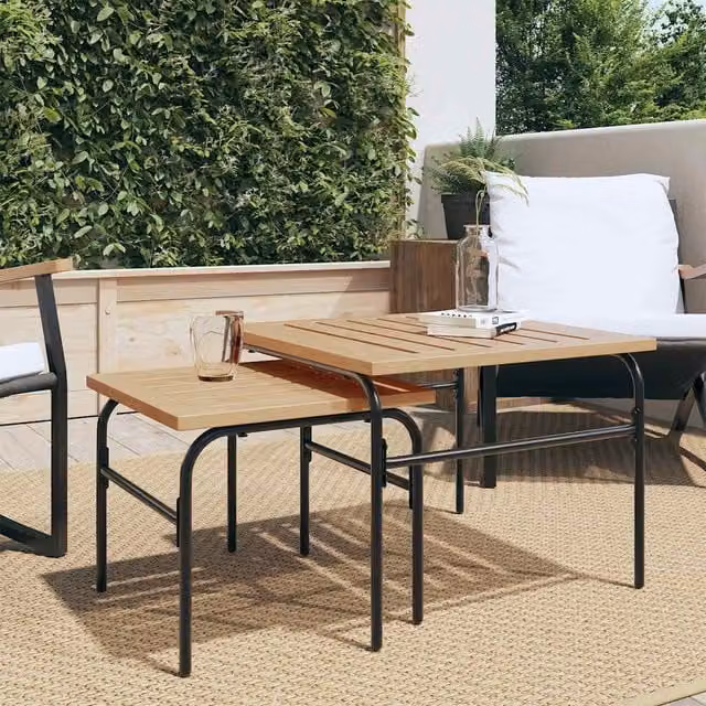 Berkfield Home Garden Nest of 2 Coffee Tables in Brown and Black Steel – 1