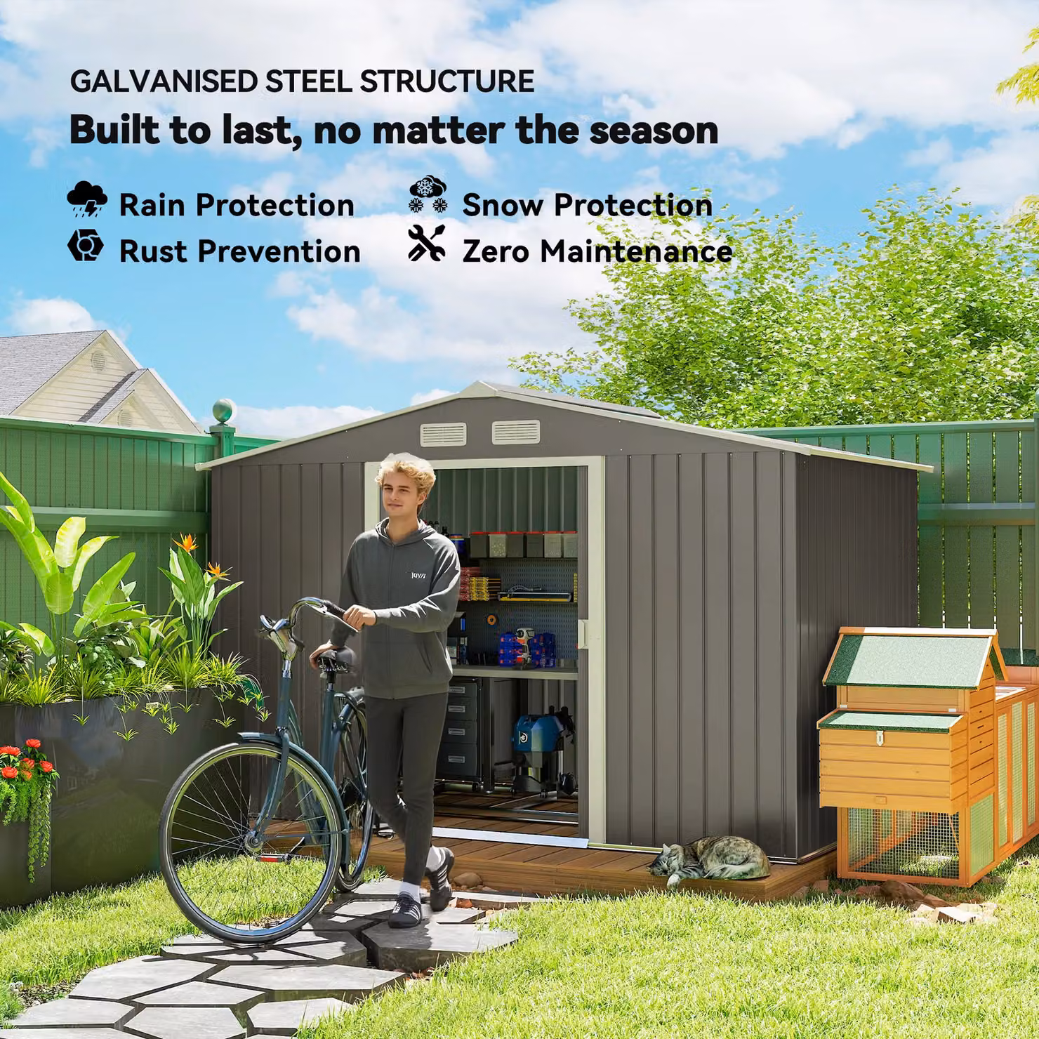 Outsunny Grey Metal Garden Storage Shed with Double Doors and Side Vent – 5