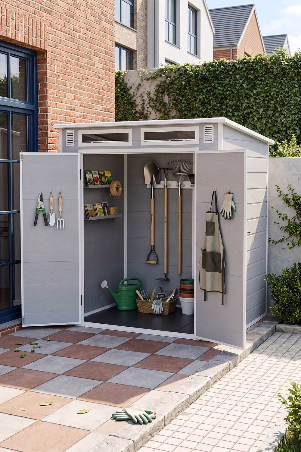 Living and Home Grey Pent Roof Outdoor Garden Tool Storage Shed with Double Doors – 3