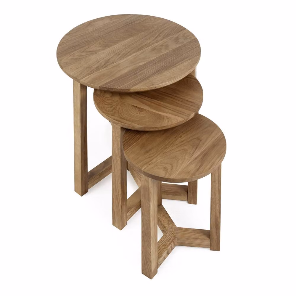 Cheshire Nordvik Nest of 3 Round Wooden Tables in Light Oak – 2