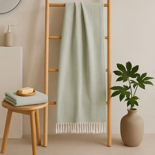 Orsina Poppy Red Hammam Towel in Red and Light Green, 100% Cotton Quick Dry Woven Texture Lightweight Throw Blanket