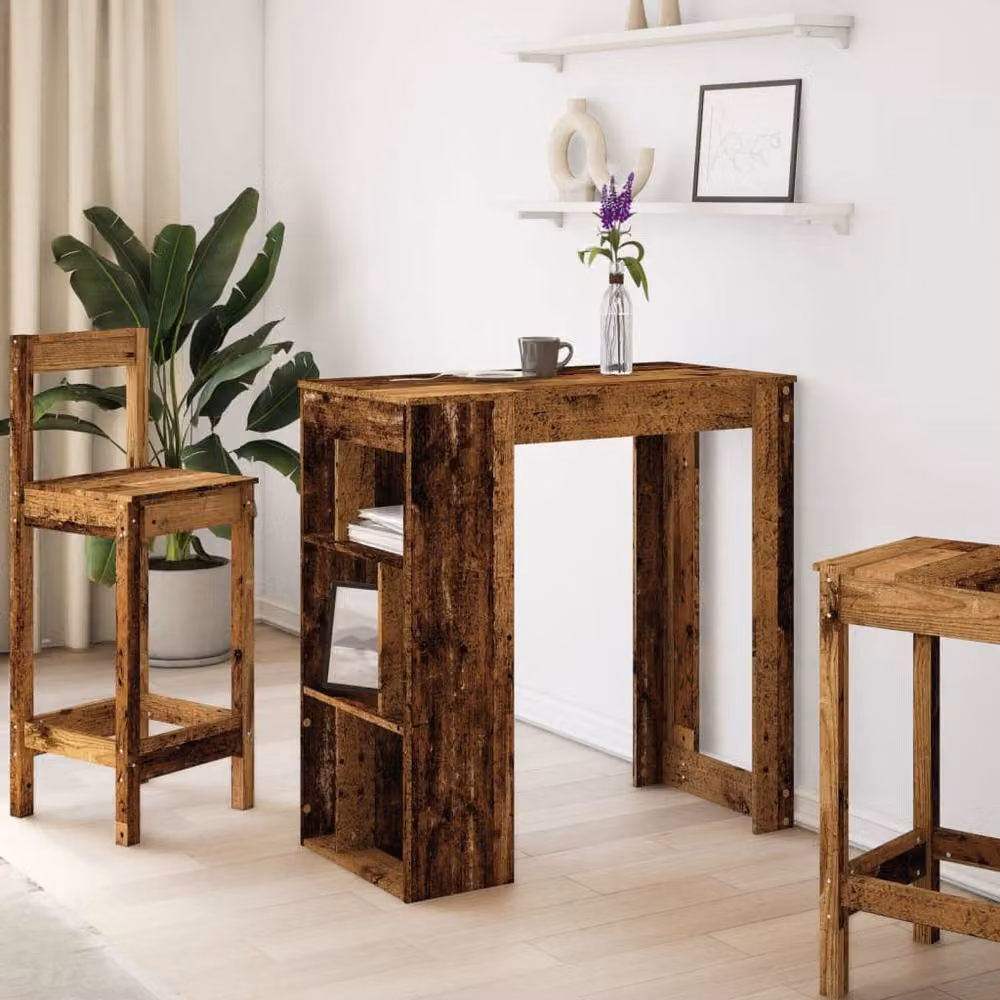 Berkfield Home Bar Table with Racks in Old Wood Brown, W/D/H: 102 x 50 x 103.5 cm – 3