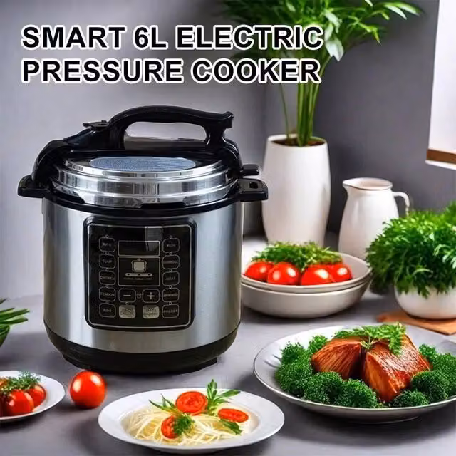 PAWNORA 6L Smart Electric Pressure Cooker in Silver with Stainless Steel Finish and Keep Warm Function – 1