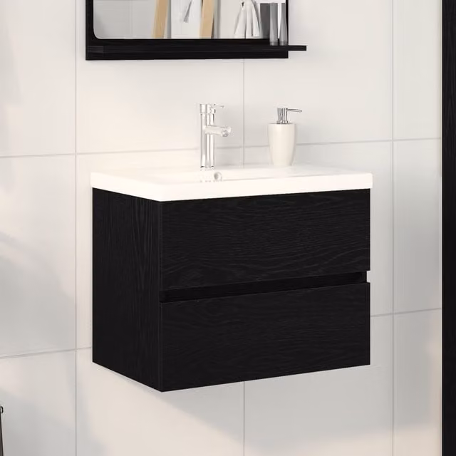 Berkfield Home Sink Cabinet with Built-in Basin in Black Oak Engineered Wood