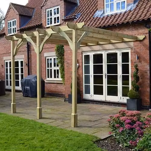 Buttercup Farm Premium Wood Wall Mounted Lean-to Pergola with 3 Posts, Light Green, W: 600 cm, D: 180 cm, H: 270 cm – 3