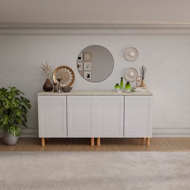Decorotika Boli Sideboard in White and Travertine Stone