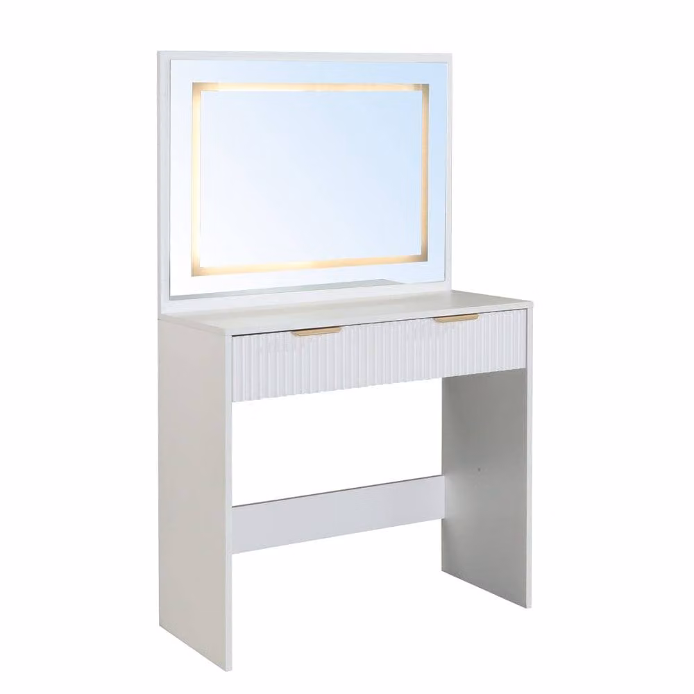 Furniture Maxi Mercury Hollywood Style Dressing Table and Stool Set with LED Lighting in White – 2