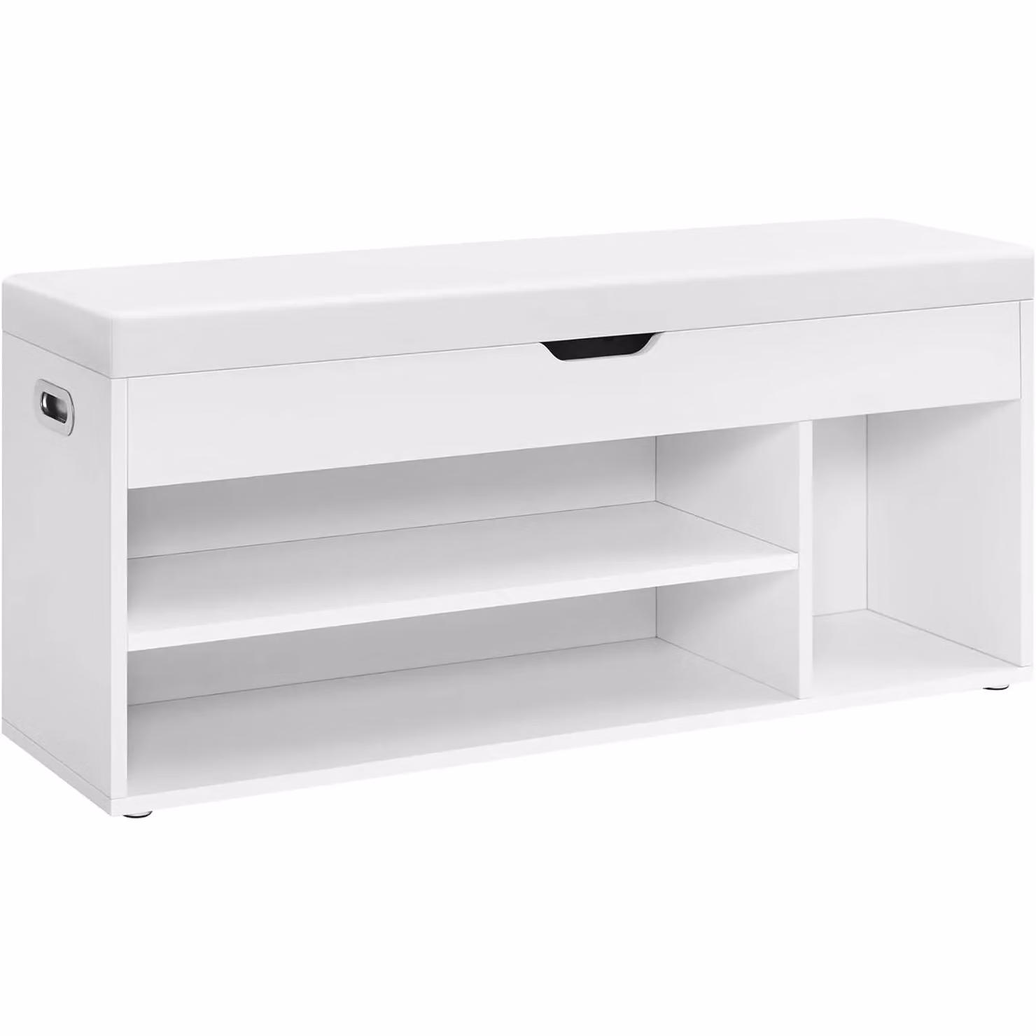 VASAGLE Modern White Shoe Storage Bench with Padded Synthetic Leather Cushion and 3 Compartments – 2