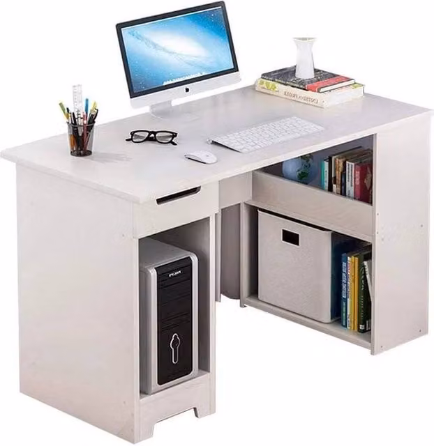 KORVIXA White Corner Gaming Desk for PC Laptops, W/D: 100 x 100 cm