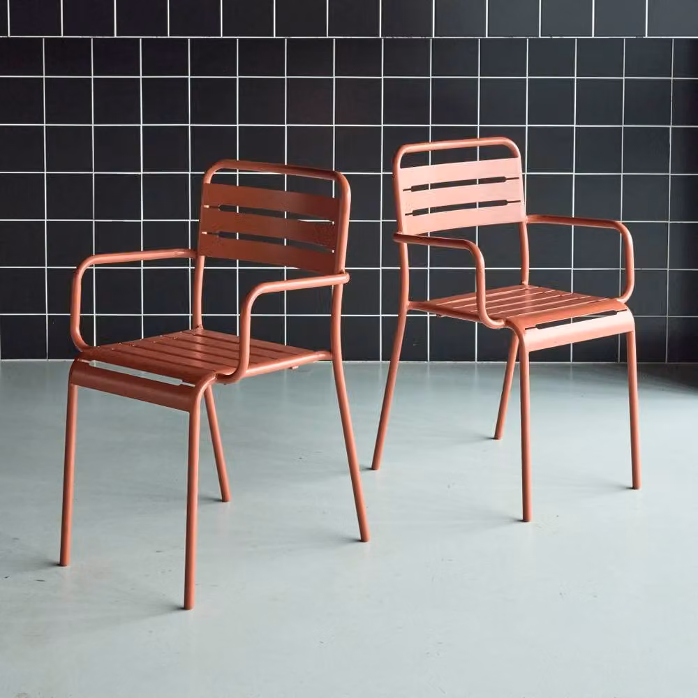 sweeek Pair of Stackable Steel Garden Armchairs in Matt Terracotta – 2