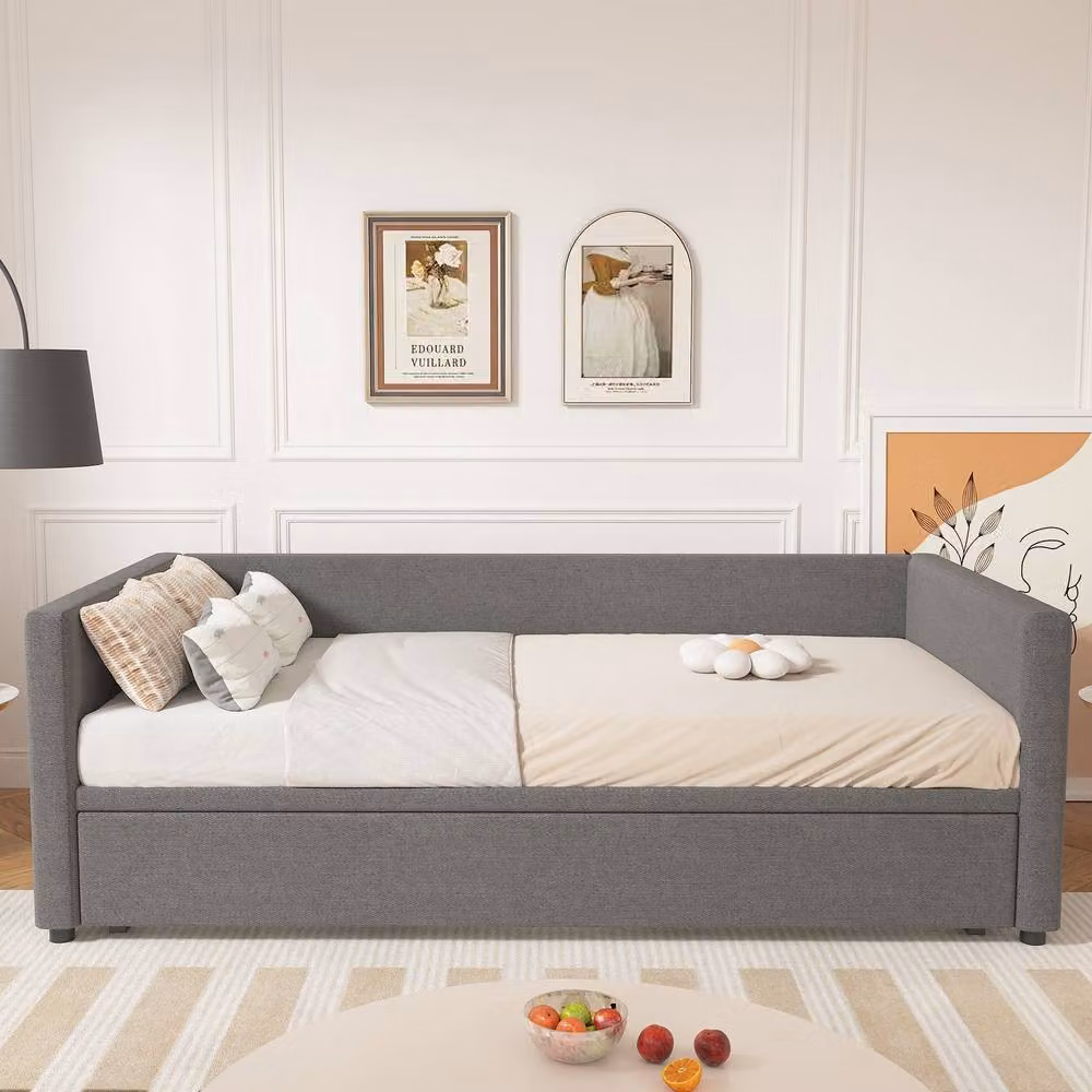 BTM Grey Upholstered Modern Daybed with Pull-Out Bed, W/D/H: 190 x 90 x 73 cm – 5