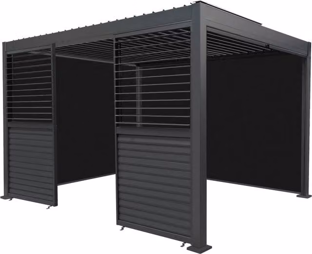 Monster Shop Grey Aluminium Modern Pergola with Blinds and 2 Side Panels W: 390 cm, D: 300 cm