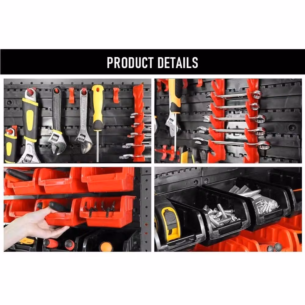 FLAVORA 92pc Wall Storage Board Peg Set with Garage Bins, Black, W: 52 cm, H: 1000 cm – 2