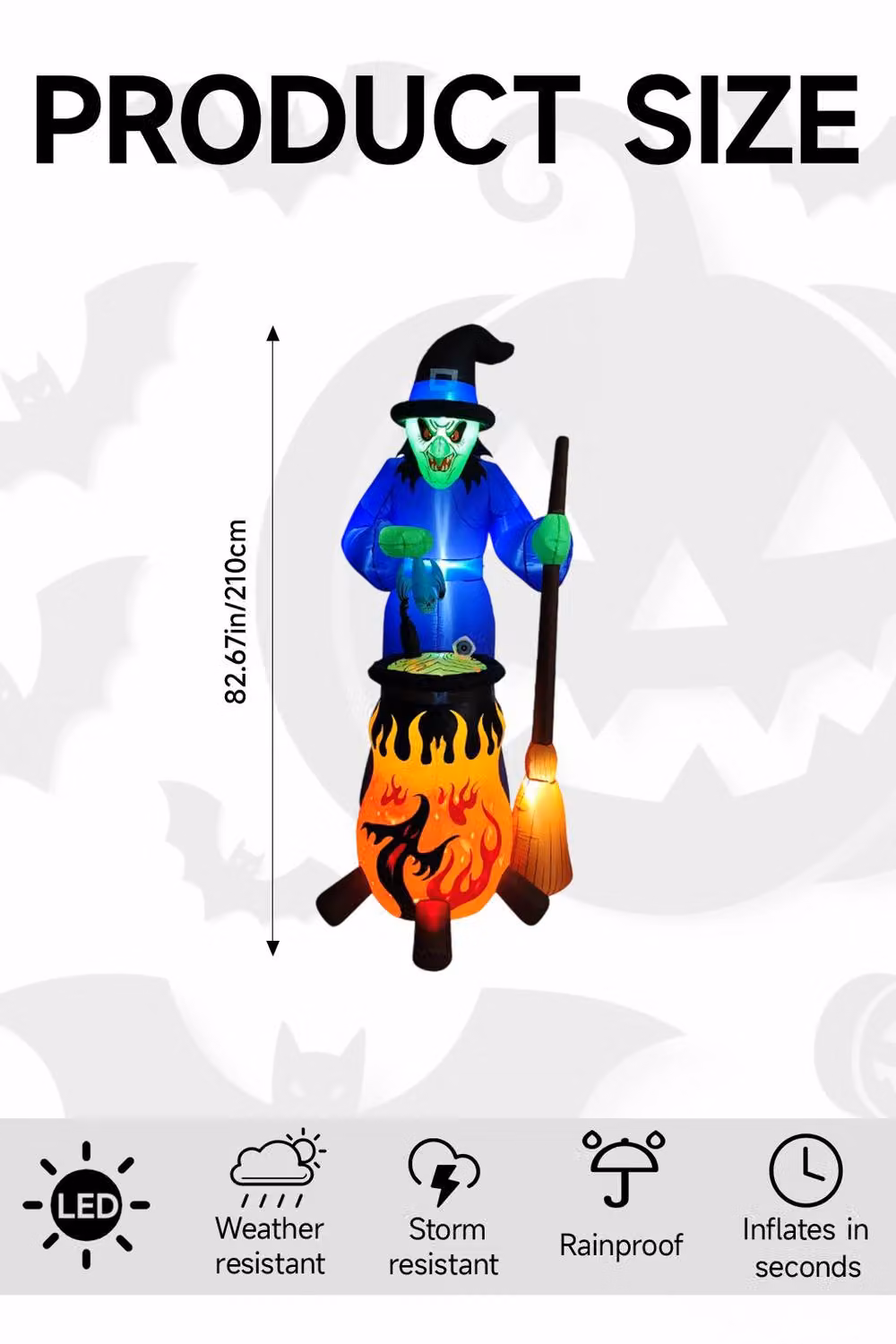 Garden Sanctuary 7ft Halloween Inflatable Witch Decoration with Built-in LED Lights in White and Multicolour – 2