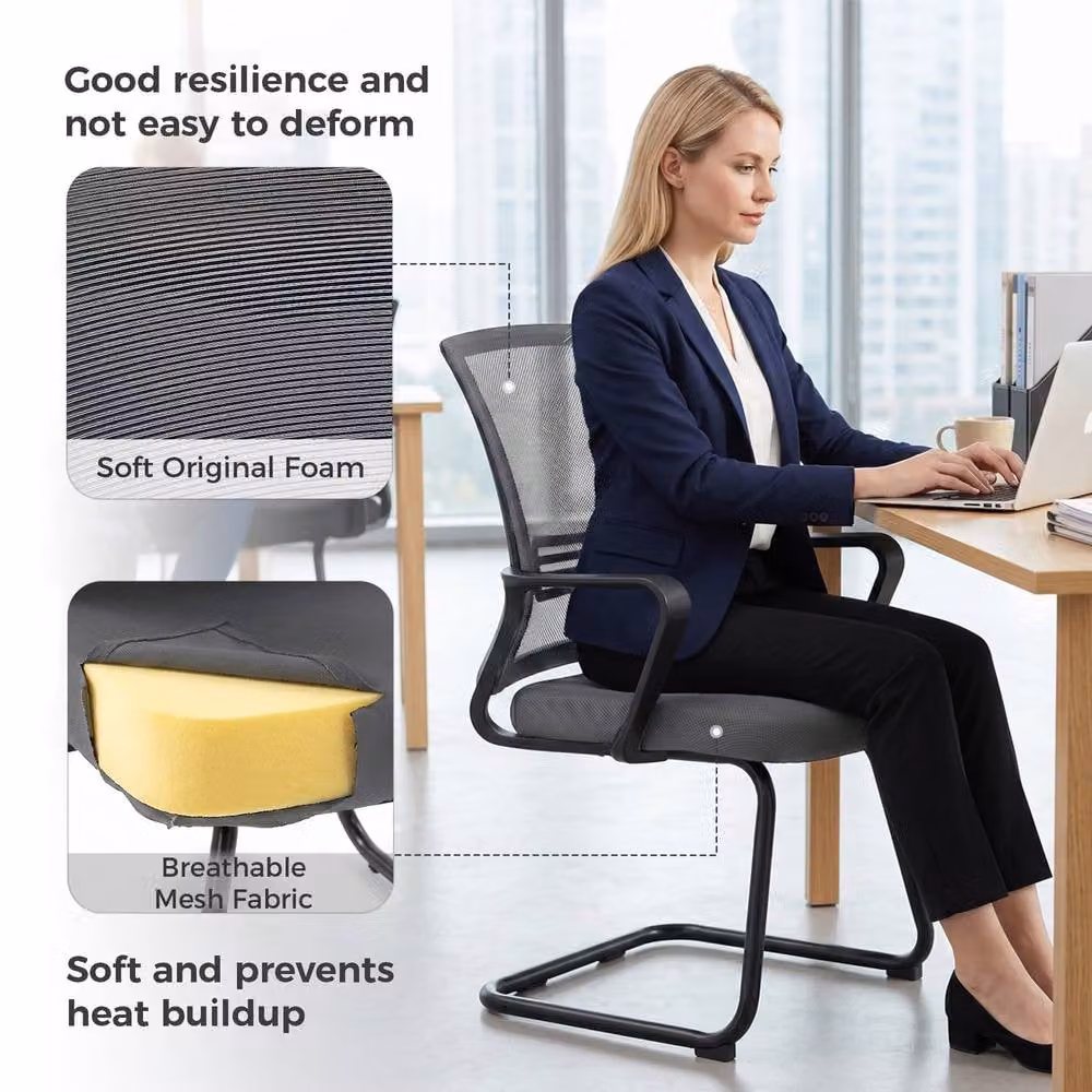 STILVORA Ergonomic Meeting Chair with Sled Base in Dark Grey Fabric – 5