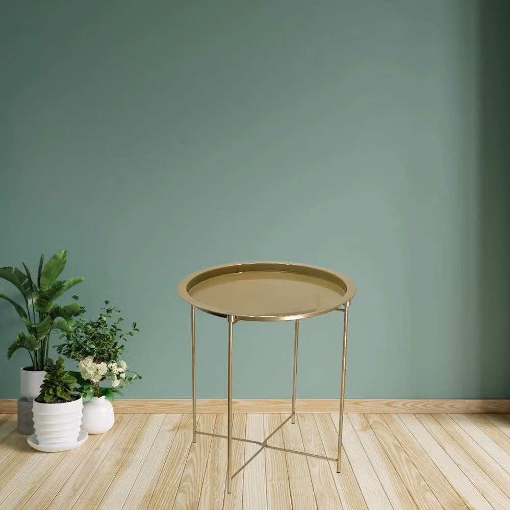 FORGEVIO Modern Metal Side Table with Detachable Round Tray in Gold – 3