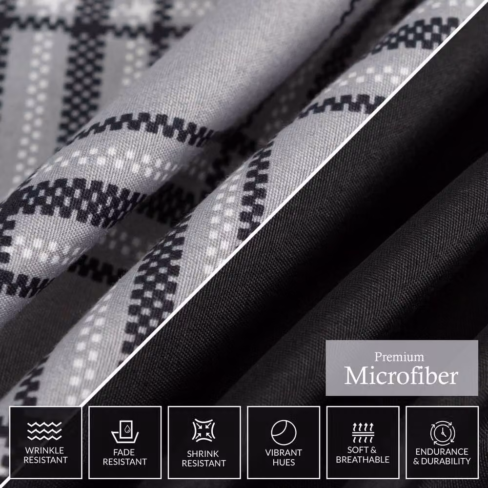 Pamposh Grey Checked Microfibre Reversible Duvet Cover Set, W: 200 cm x H: 200 cm – 7