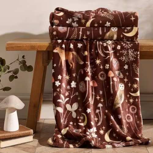 Catherine Lansfield Enchanted Twilight Animals Cosy Fleece Blanket Throw in Brown, W/D/H: 130 x 170 cm – 5