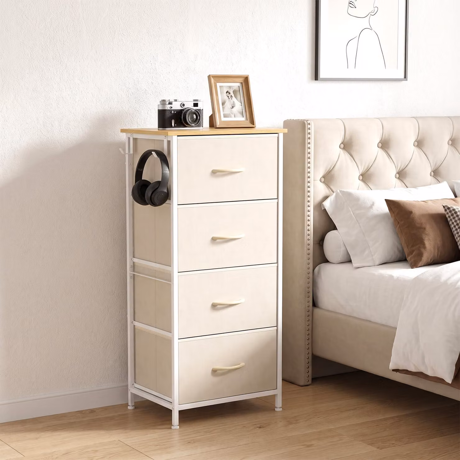 HOMCOM Beige Chest of Drawers with 4 Fabric Drawers and Steel Frame for your Bedroom – 2