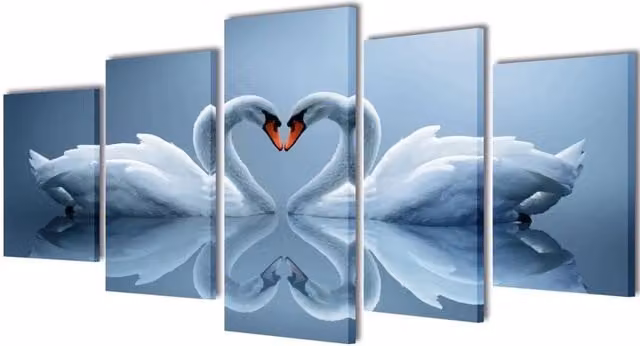 Berkfield Home Swan Canvas Wall Print Set, Multicolour and Blue, W: 200 cm x H: 100 cm – 1