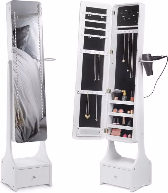 Beautify Glamour Full Length LED Storage Mirror in White