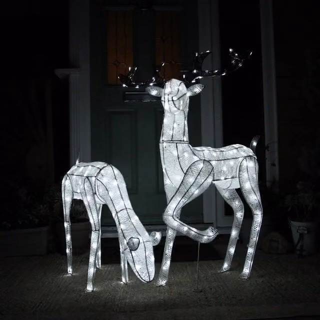Monstershop Large Light Up Stag and Doe Reindeer Set in White – 1