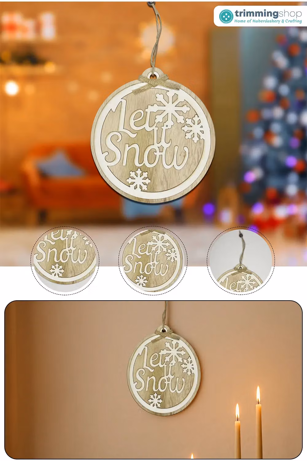Neel Blue Round Wooden Merry Christmas Wall Plaque with Let it Snow Lettering, Diameter: 15 cm – 4