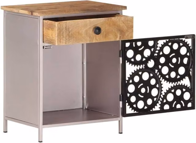 Berkfield Home Beautiful Bedside Cabinet in Brown Rough Mango Wood, W/D/H: 40 x 30 x 50 cm – 1