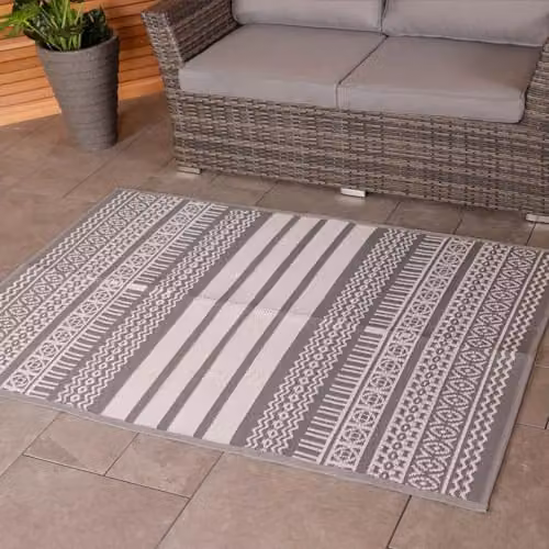 Charles Bentley Geometric Striped Woven Outdoor Garden Rug, Grey and Black, W/D: 170 x 120 cm – 2