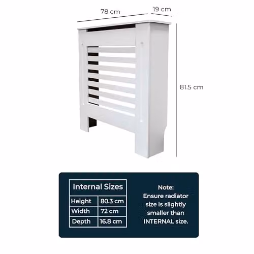 Airwave Horizontal Line Style Radiator Cover in White MDF (Small) W/D/H: 112.0 x 81.5 x 19.0 cm – 2
