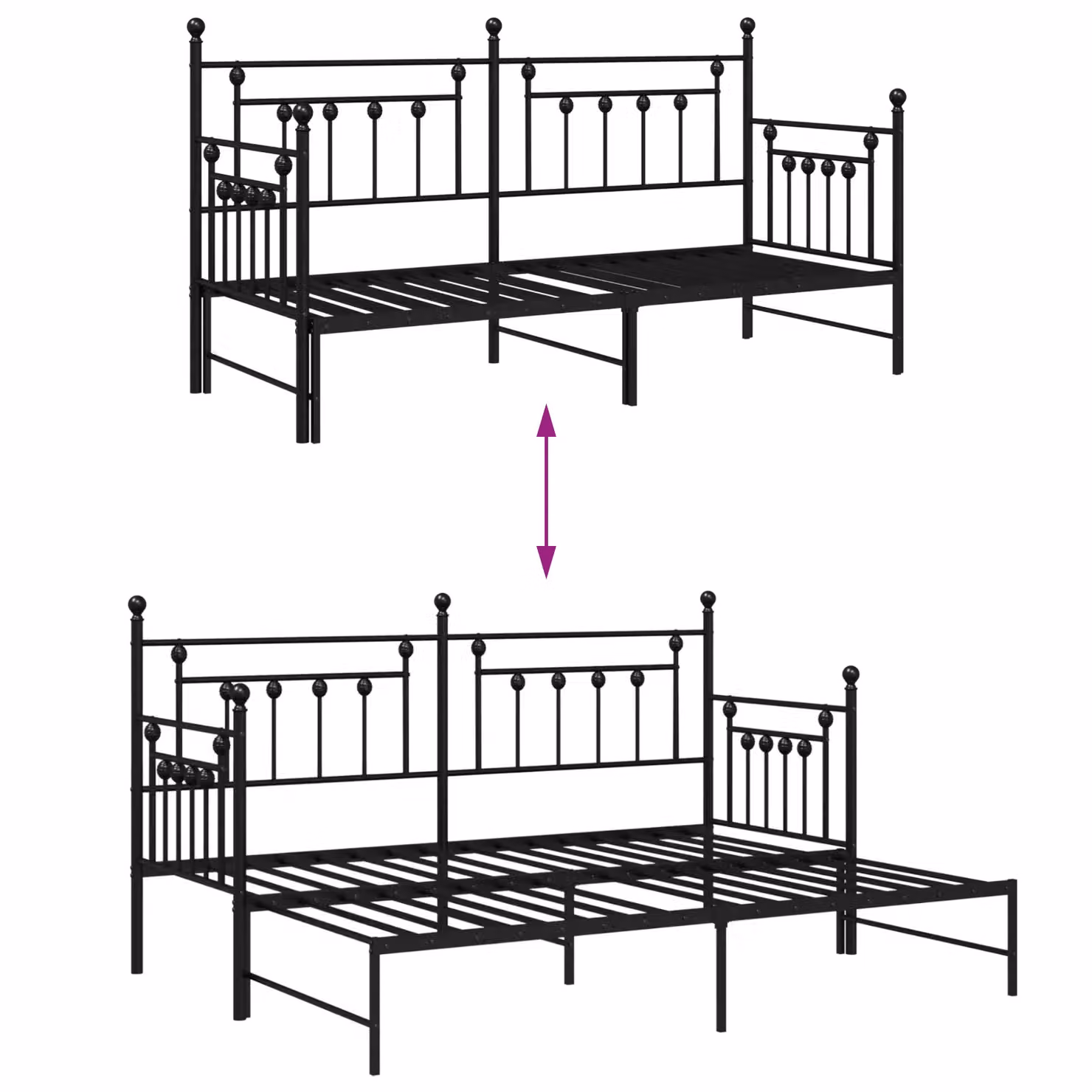 Berkfield Home Industrial Metal Daybed Frame with Trundle in Black, W/D/H: 190 x 75 cm – 6