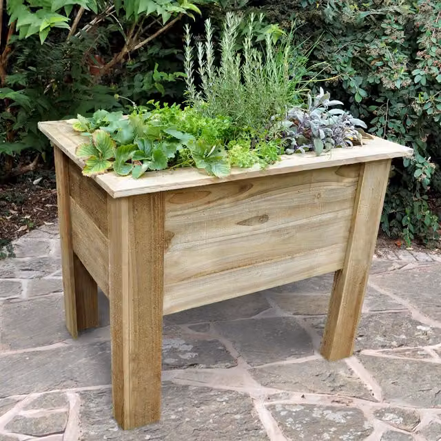 Forest Deep Root Wooden Raised Bed Garden Planter in Brown Rustic Untreated Wood