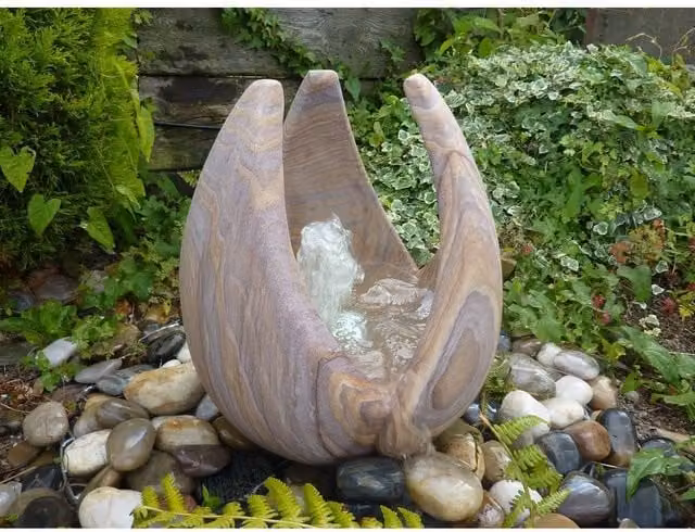 Buttercup Farm Rainbow Sandstone Babbling Lily Water Feature with Pump and Light, Multicolour, W/D/H: 42.0 x 40.0 x 36.0 cm