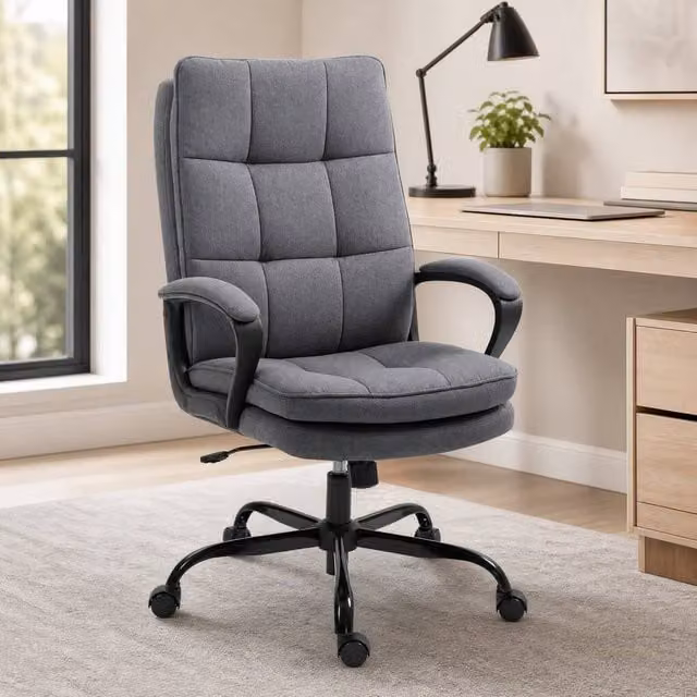 STILVORA Grey Fabric Task Chair with High Back and Armrests – 1