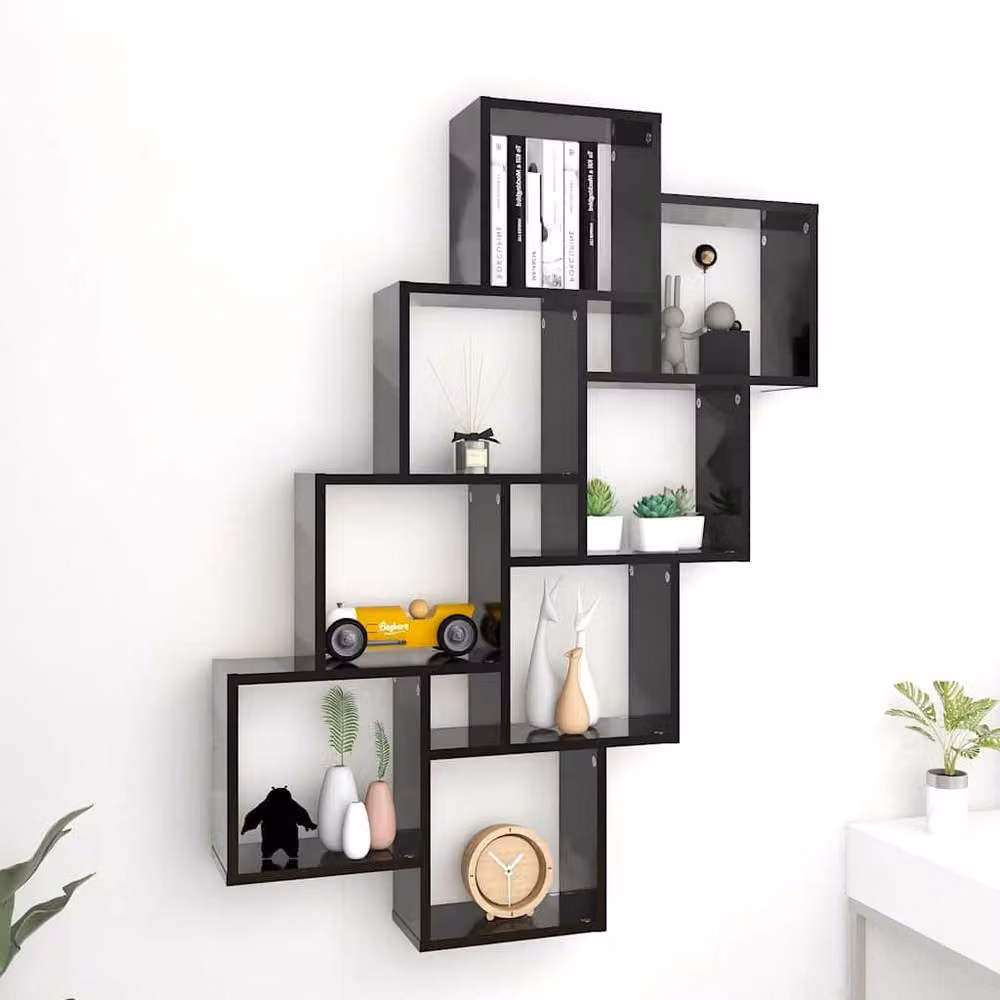 Berkfield Home Wall Mounted Cube Shelf, Black, W: 90 cm, D: 15 cm, H: 119 cm – 2