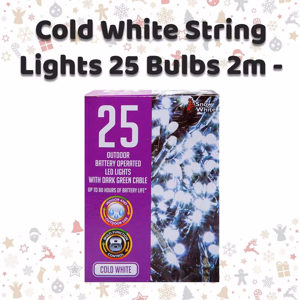 VFM e-Store Christmas Cold White String Lights with 25 Bulbs and 2m Length, W/H: 9.9 x 7.2 cm – 2